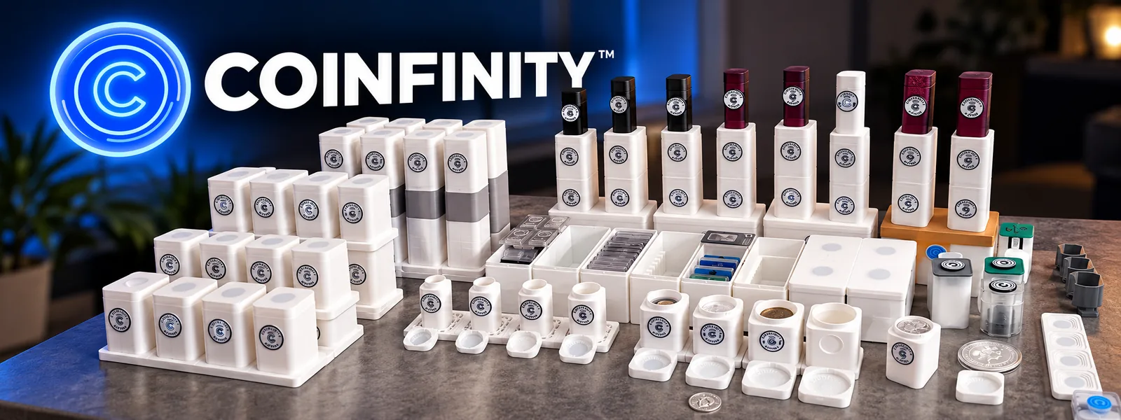 The COINFINITY coin-stacker lineup, the earlier FINITY Labs product